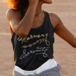 woman wearing Summer Racerback Tank Harmony Serenity Curvy Letter Geometric Patterns Graphic on the front